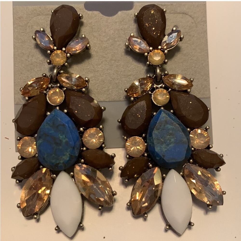Premier Designs NWT Multi Stone Statement Earrings Blue Crystal Cluster